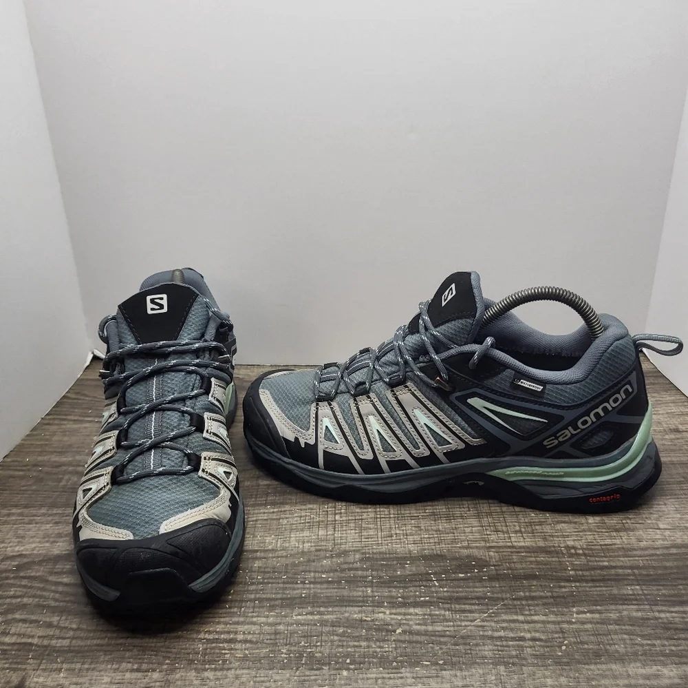 Salomon Women’s Grey Teal Athletic Trail Shoes - Picture 1 of 10